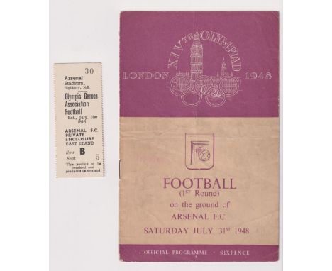 Olympics / Football, London 1948, programme from the Great Britain v Holland match played at Arsenal's Highbury ground on 31 