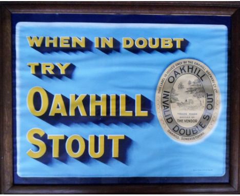 Breweriana, Framed Advertising print for Oakhill Brewery Somerset 'When in doubt try Oakhill Stout' illustrated with oval bee