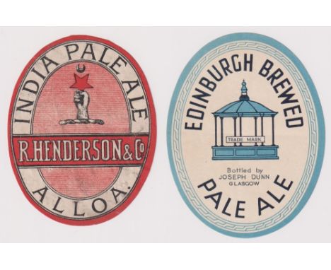 Beer labels, R Henderson &amp; Co, Alloa, India Pale Ale (v.o) c1890's (gen gd) &amp; Edinburgh Brewed Pale Ale bottled by Jo