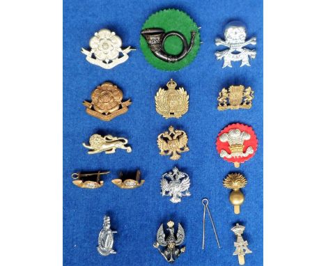 Militaria, 16 cap and collar badges to include, XVIII Royal Hussars, Westminster Dragoons, 1st Queens Dragoons, Lancashire Hu