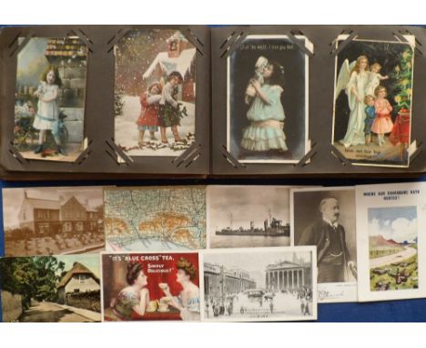 Postcards, a vintage album of approx. 95 cards mostly of children and greetings inc. Santa, embossed, gnome, good RP of High 