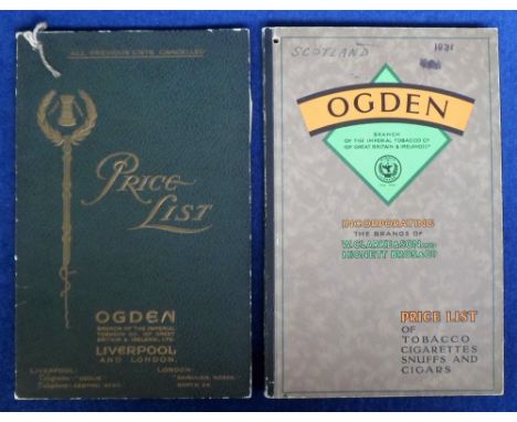 Tobacco advertising, Ogden's, 2 company price lists, one 1924 with 56 pages and separate pricing leaflet, the other 1930, 78 