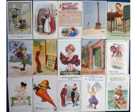 Postcards, Comic, a collection of 90+ cards, artists inc. McGill, Lewin (black humour), F E Morgan, Gilson, Taylor, Hardy, Ag