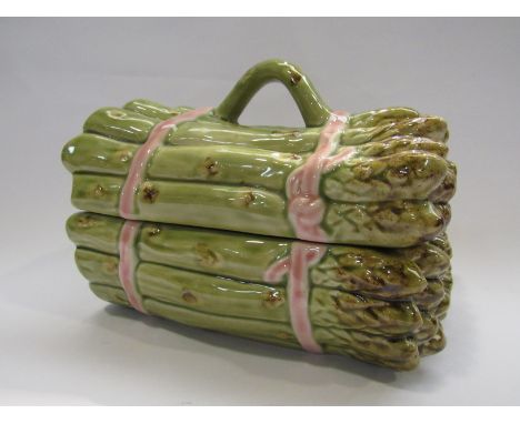 A Portuguese ceramic asparagus design lidded tureen, chipped 
