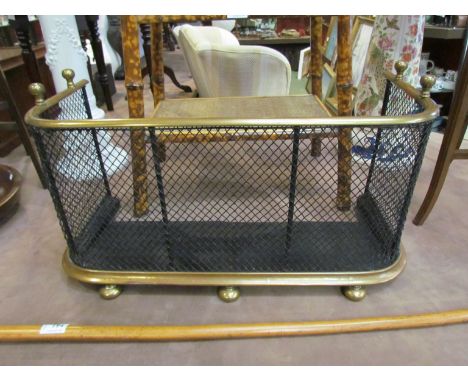 A 19th Century copper low fire guard with ball finial detail, 37cm x 65cm x 27cm