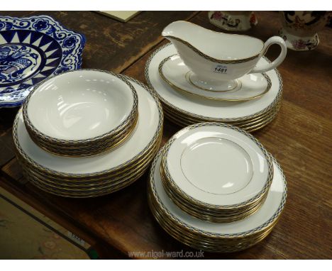 A Royal Worcester 'Francesca' pattern part dinner service to include; 5 large plates, 5 side plates, 6 large fruit bowls, 4 d
