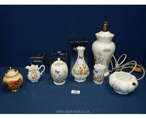 A small quantity of Aynsley Cottage Garden including Mayfair vase, bud vase, jug, lidded jar and lamp base together with Ayns