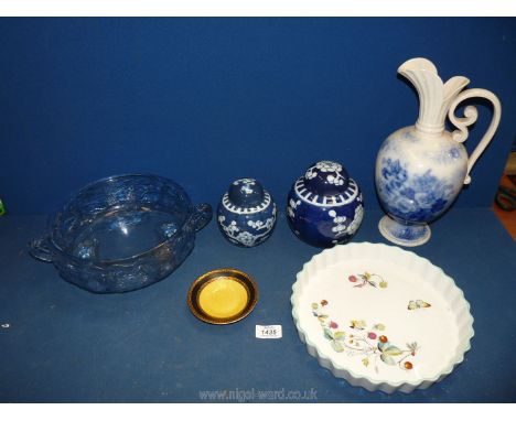 A quantity of china to include; an old Royal Worcester saucer in yellow, black &amp; gold, a Royal Worcester 'Strawberry Fair