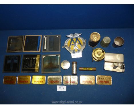 A small quantity of mixed antique, vintage and collectible ephemera to include; French pencil sharpener, 11 glass slides, 6d 