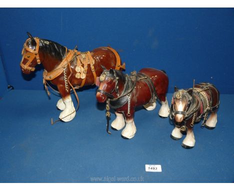 English Melba Ware Shire Horses With Harnesses 