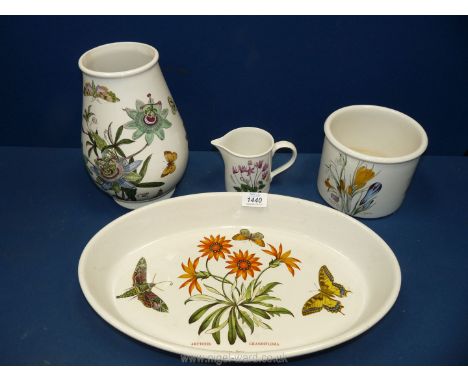 Four pieces of Portmeirion 'Botanical Gardens' including; vase, cream jug, storage pot, etc.