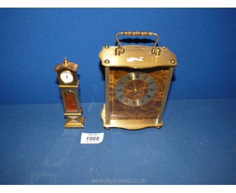 A quartz 'Acctim' battery carriage clock, together with a Wm. Widdop quartz miniature long cased clock.