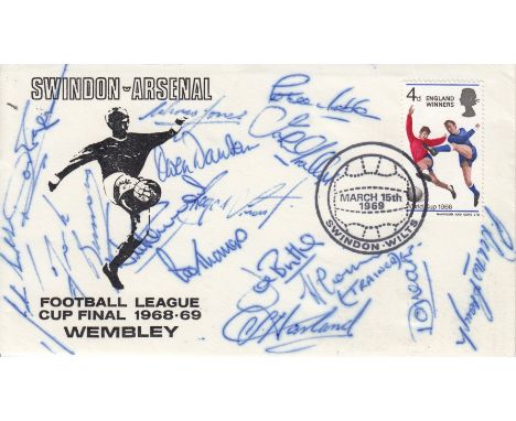 Football,  SWINDON TOWN multi signed  1969 FIRST DAY COVER : Issued & stamped on the 15th of March 1969, to commemorate the 1