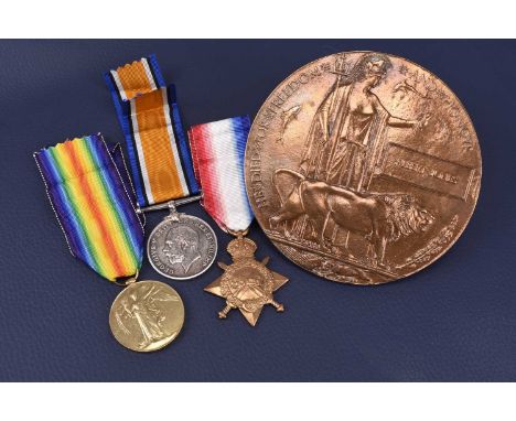 LOCAL INTEREST - A First World War Killed in Action medal trio and death plaque to 11519 Private Albert Jones, 6th King's Shr