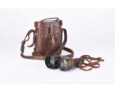 A pair of First World War L. Petit Fabr binoculars in C&amp;R. Brinsley leather case, dated 1917 with War Department arrow, c