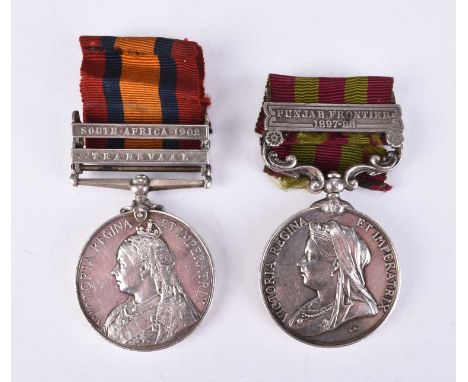 MEDAL PAIR- India General Service 1895-1902, 1 clasp, 'Punjab Frontier 1897-98', engraved running script naming [3572 PTE. T.