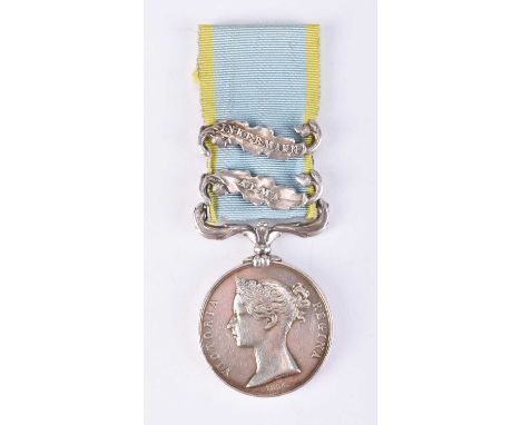 1854-56 CRIMEA MEDAL. 2650 Private William Deasley, 2nd Battalion Rifle Brigade. 2 clasps, Alma and Inkerman. Impressed namin