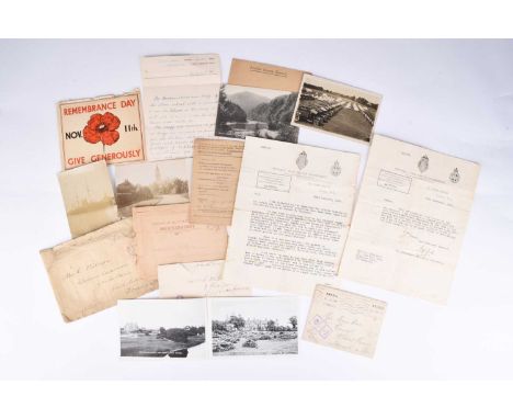 A small mixed First World War related group of documentation, comprising two letters (28th October and 12th November 1926) fr