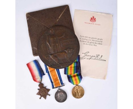 LOCAL INTEREST. A First World War Battle of Loos Killed in Action medal group and death plaque to 16685 Private Alfred Bradle