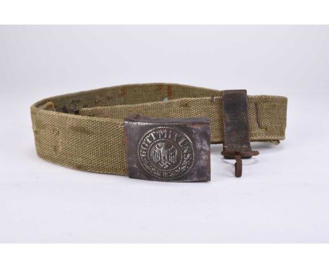 Germany, Third Reich. A Second World War Army (Heer) Other Ranks belt with green webbing tropical Afrikakorps canvas belt, wi