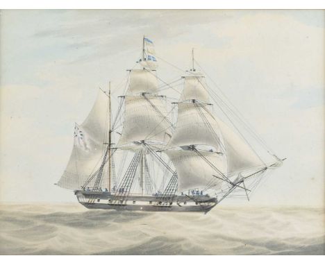 William John Huggins (1781-1845) Bark Admiral Drury James Boucaut Commander Bombay, 1815, titled and attributed on the mount,