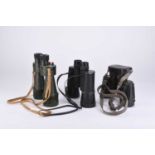 Three pairs of military binoculars: British Binoprism No.5, WW2 German 7x50 and East German