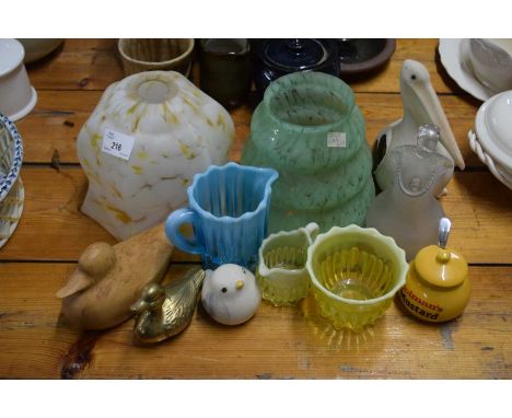 Mixed Lot: Glass light shades, model birds and other items