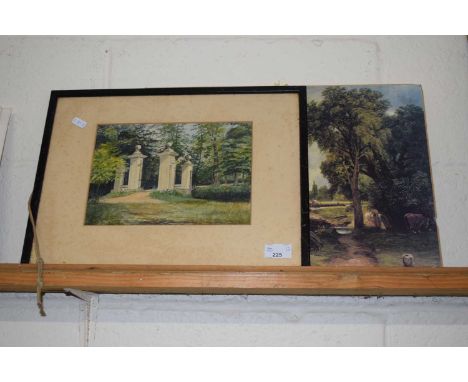 Watercolour study of country house gates together with a further print after Constable (2)