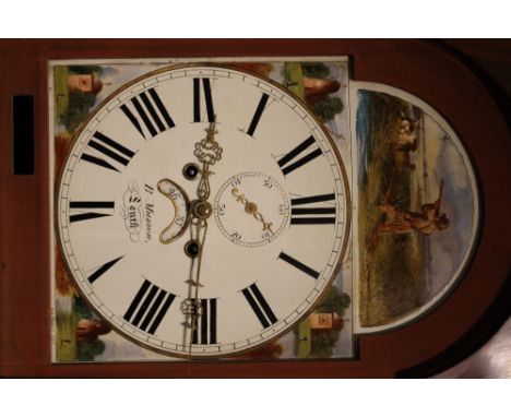 A 19TH CENTURY EIGHT DAY LONGCASE CLOCK BY B. MUSSON - LOUTH, the painted arched dial with subsidiary seconds dial and date a