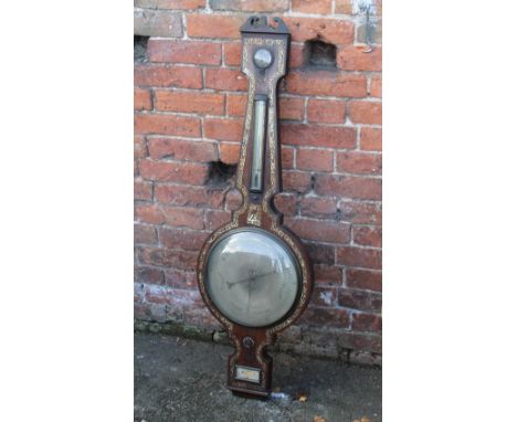 JOHN GRAFSY - WOLVERHAMPTON - AN OVERSIZE ROSEWOOD WHEEL BAROMETER, with hydrometer, thermometer and spirit level, the case i