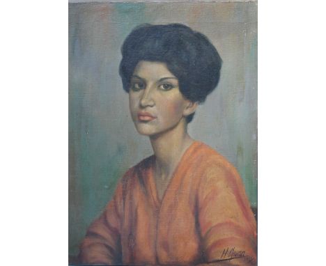 H. GUNN.  Portrait study of a young woman, signed and dated 1931, lower right, oil on canvas, unframed, 45 x 33 cm