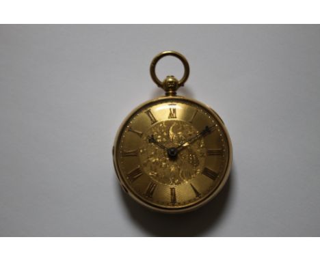 A HALLMARKED 18 CARAT GOLD OPEN FACED MANUAL WIND POCKET WATCH BY HURST BROTHERS, having gold multi texture dial having centr