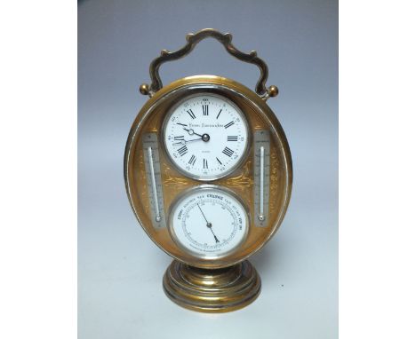 A FRENCH BRASS CASED COMBINATION CLOCK / BAROMETER BY HENRY PIDDUCK & SONS, the enamel clock face with Roman numerals, having