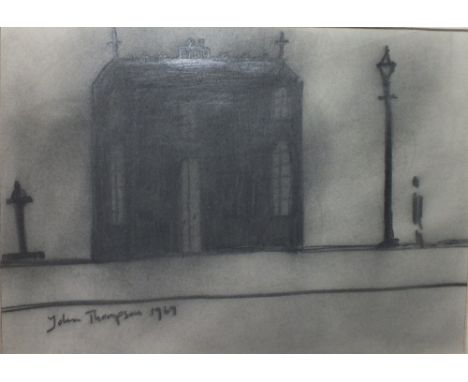 JOHN THOMPSON (1924-2011). Northern building with a figure beside a lamp post, signed and dated 1969, pencil, unframed, 21.5 