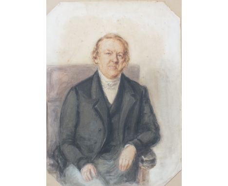 A 19TH CENTURY PORTRAIT STUDY OF A SEATED GENTLEMAN 'THOMAS VINER', see family history verso, watercolour, unsigned, unframed