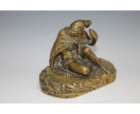 A BRONZE FIGURE OF A NATIVE AMERICAN TYPE FIGURE, carrying signature of Alphonse Giroux, W 10.5 cm