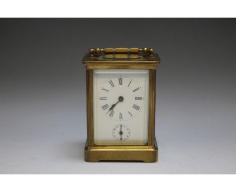 A FRENCH BRASS CARRIAGE CLOCK, with alarm, circa 1900, H 11 cm