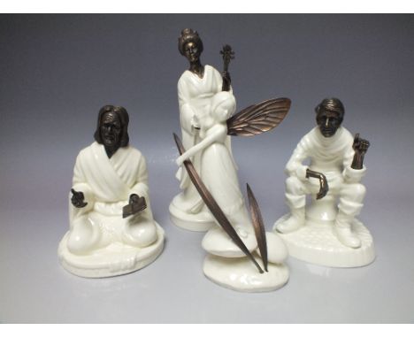A COLLECTION OF MINTON PORCELAIN AND BRONZE METAL FIGURES COMPRISING 'GEISHA' MS26, 'Cowslip' MS51, 'Travellers Tales' MS1 an