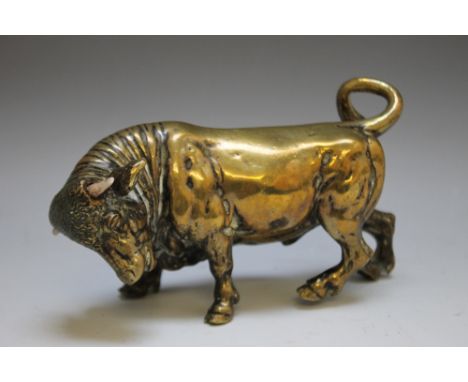 A BRONZE FIGURE OF A BULL, W 13.5 cm