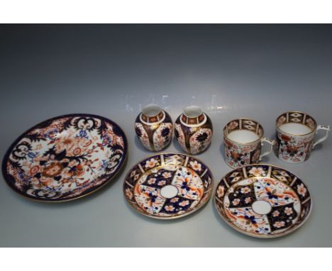 A SELECTION OF ROYAL CROWN DERBY IMARI,  consisting of two squat vases, two early mugs, two unmarked saucers an early plate c