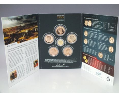 A WATERLOO 200 (1815 - 2015) COMMEMORATIVE COIN SET BY THE WORCESTERSHIRE MEDAL SERVICE, comprising a set of five bronze coin