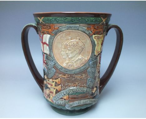 A LARGE ROYAL DOULTON  GEORGE VI & ELIZABETH CORONATION LOVING CUP, May 1937 to celebrate the coronation of their gracious ma