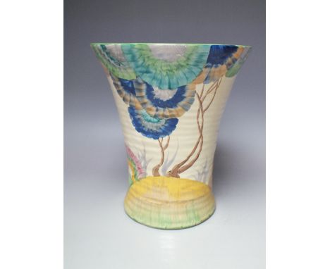 A LARGE WILKINSON POTTERY VASE FROM THE BIZARRE RANGE BY CLARICE CLIFF, decorated in the Pink Pearls pattern, H 24 cm