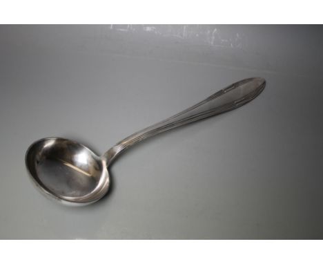 A GERMAN SILVER LADLE, stamped 12 and CLE over PER, approx weight 310g, L 31 cm