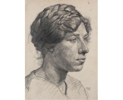 PORTRAIT OF A WOMANSigned and dated l.r. 'Hoser / 1918'Pencil on paperUnframed, mountedImage size: 37 x 27cm (14½ x 10½in)