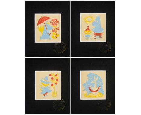 FOUR LIMITED EDITION MOOMIN PRINTSLithographUnframed, mountedImage size: 55 x 65mm(4)The Moomin characters were designed by T