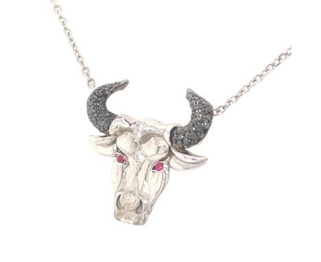 NECKLACE IN WHITE GOLD 14K 5.58 gr DIAMOND AND RUBY TAURUS 0.56 + 0.03 CT CERT ABSENT - HM20203