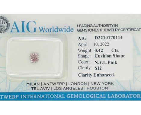 1 DIAMOND PURPY EXALTED 0.42 CT FEW LIGHT PINK - SI2 - CUSHION CUT - AIG CERTIFICATE - F20409