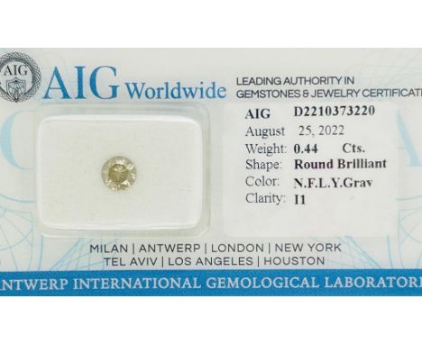 1 DIAMOND 0.44 CT FANCY LIGHT YELLOW GRAYISH - I1 - BRILLIANT CUT - AIG CERTIFIED - F20801-35