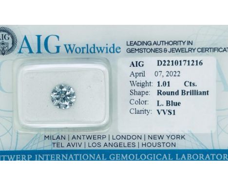 1 LAB GROWN DIAMOND 1,01 CT LIGHT BLUE - VVS1 - SHAPE BRILLANT - CERTIFICATION AIG - LG20402